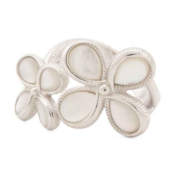 JUDITH RIPKA Made In Thailand Sterling Silver Mother Of Pearl Double Flower Ring - Picture 1 of 2